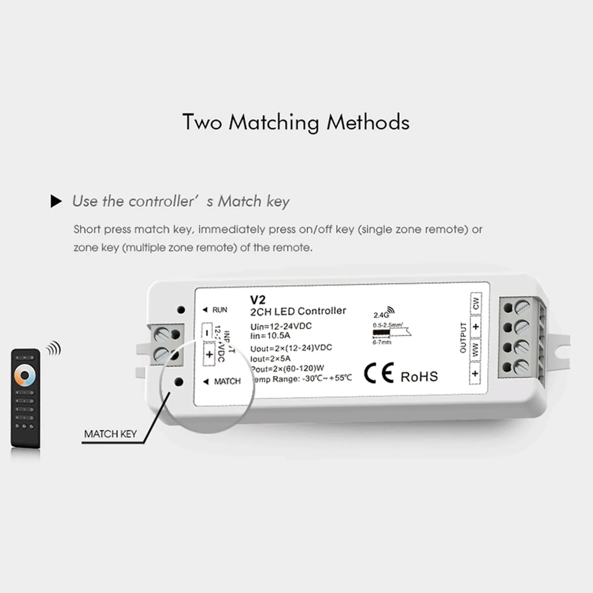 Controlador CCT 12-24V DC - 2 canales - 5A/canal - RF 2.4GHz - Skydance