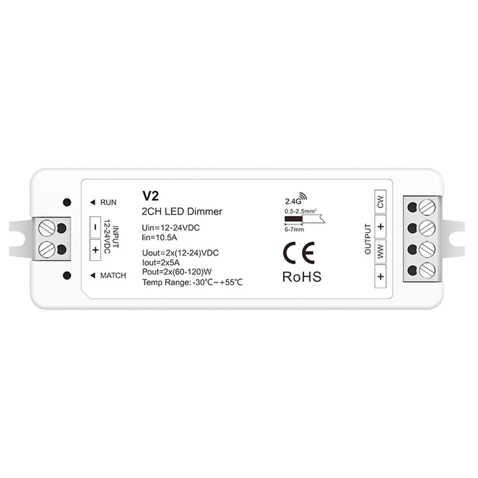 Controlador CCT 12-24V DC - 2 canales - 5A/canal - RF 2.4GHz - Skydance