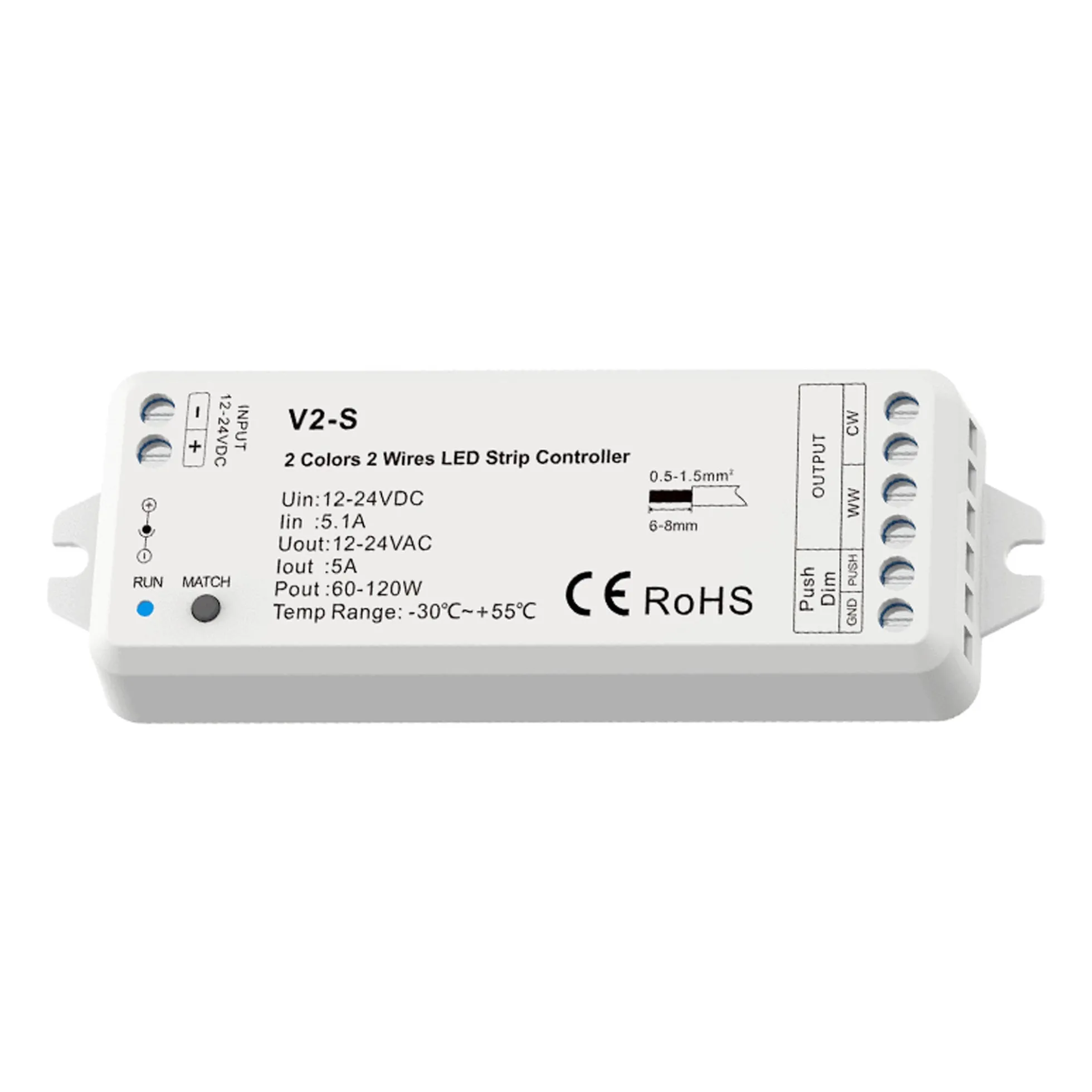 Controlador CCT 12-24V DC - 2 hilos - 5A - RF 2.4GHz - PUSH dimmer - Skydance