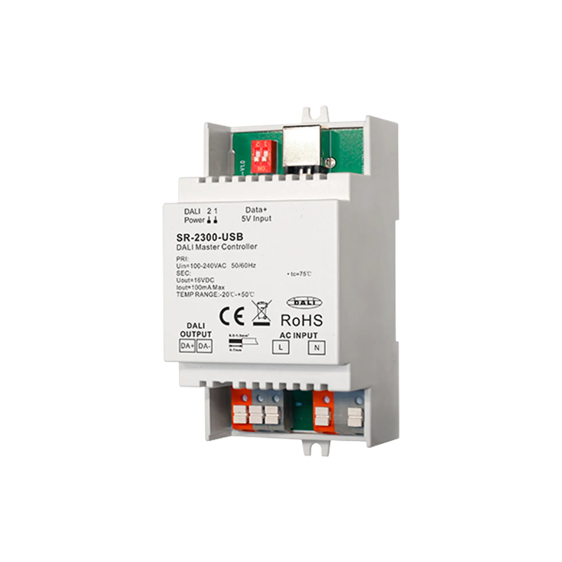 Controlador maestro DALI para carril DIN - USB - 64 dispositivos