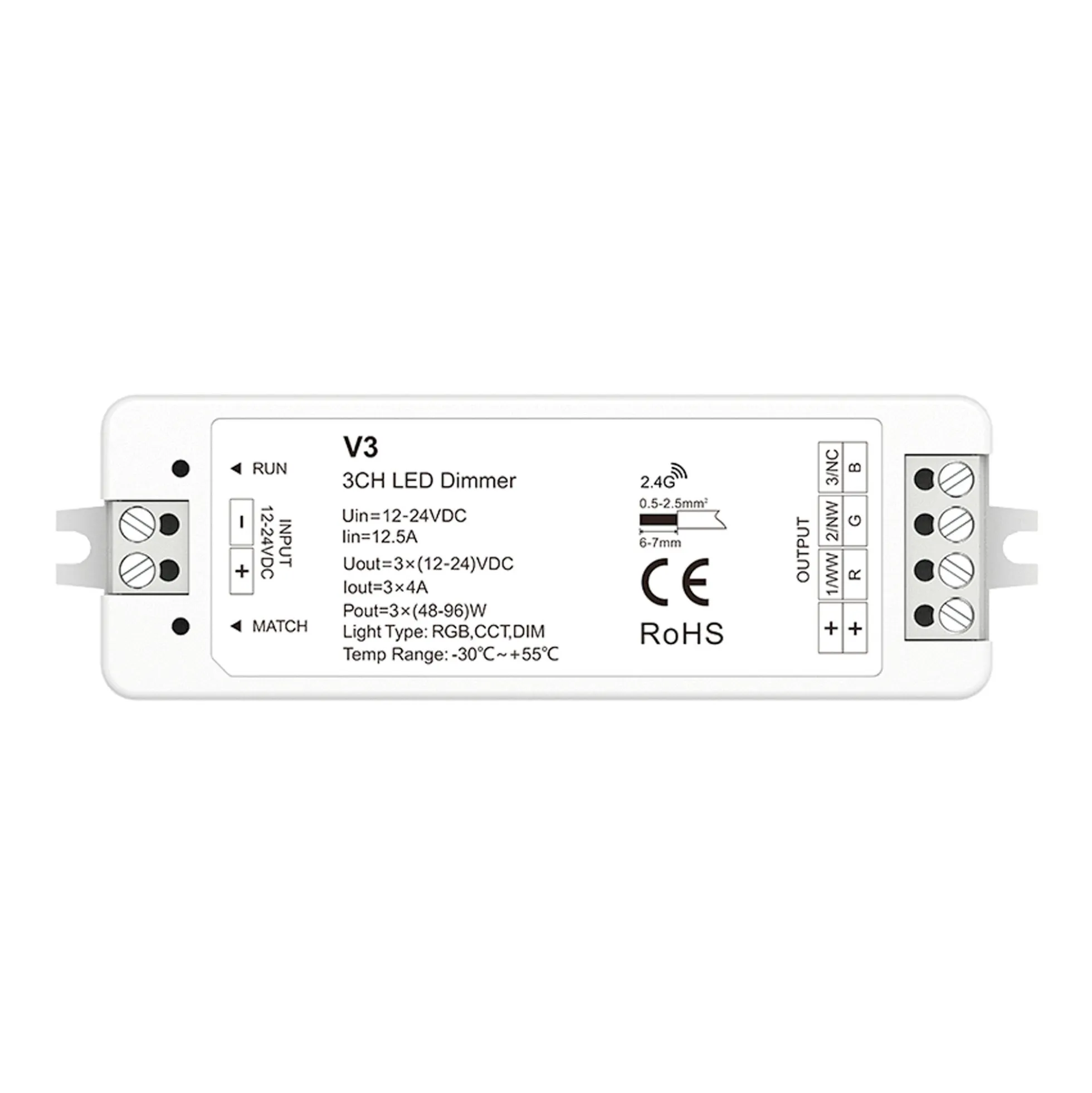 Controlador Monocolor / CCT / RGB 12-24V DC - 3 canales - 4A/canal - RF 2.4GHz - Skydance