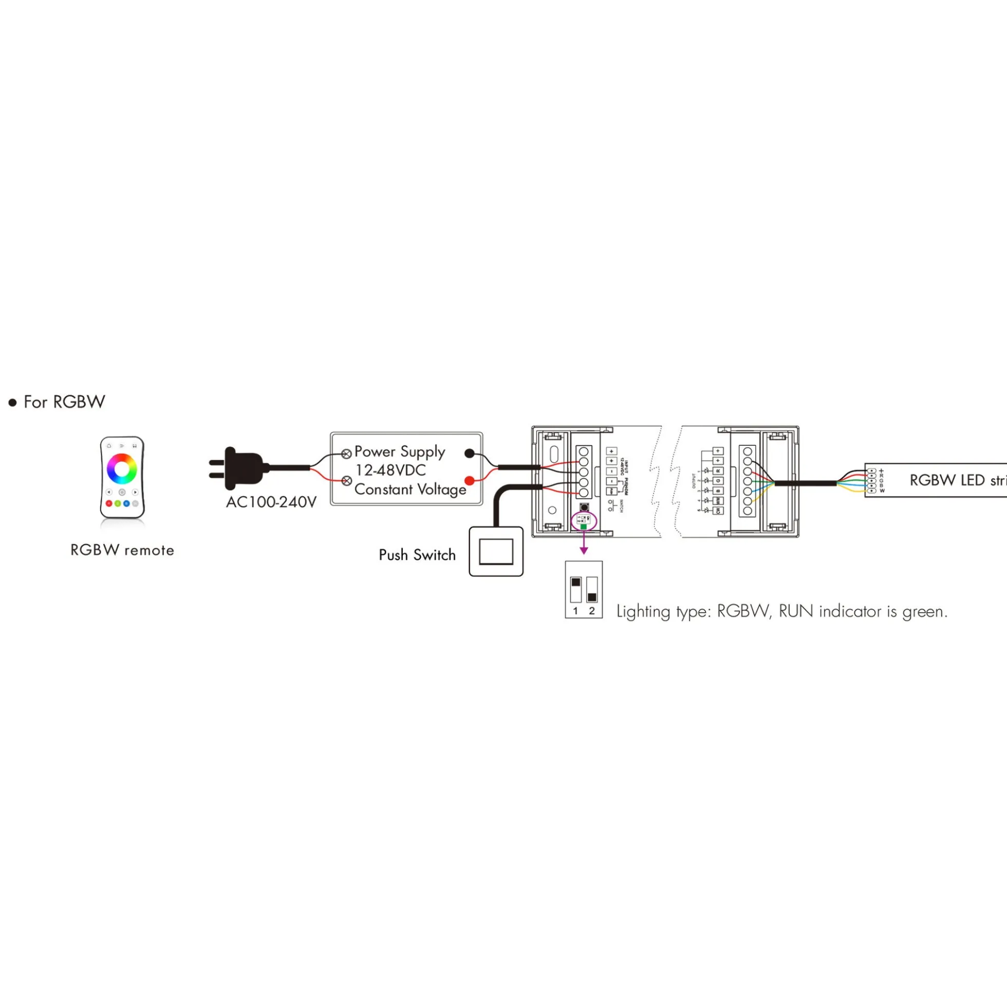 Controlador Monocolor / CCT / RGB / RGBW / RGB + CCT 12-48V DC - 5 en 1 - RF 2.4GHz - PUSH dimmer - Skydance