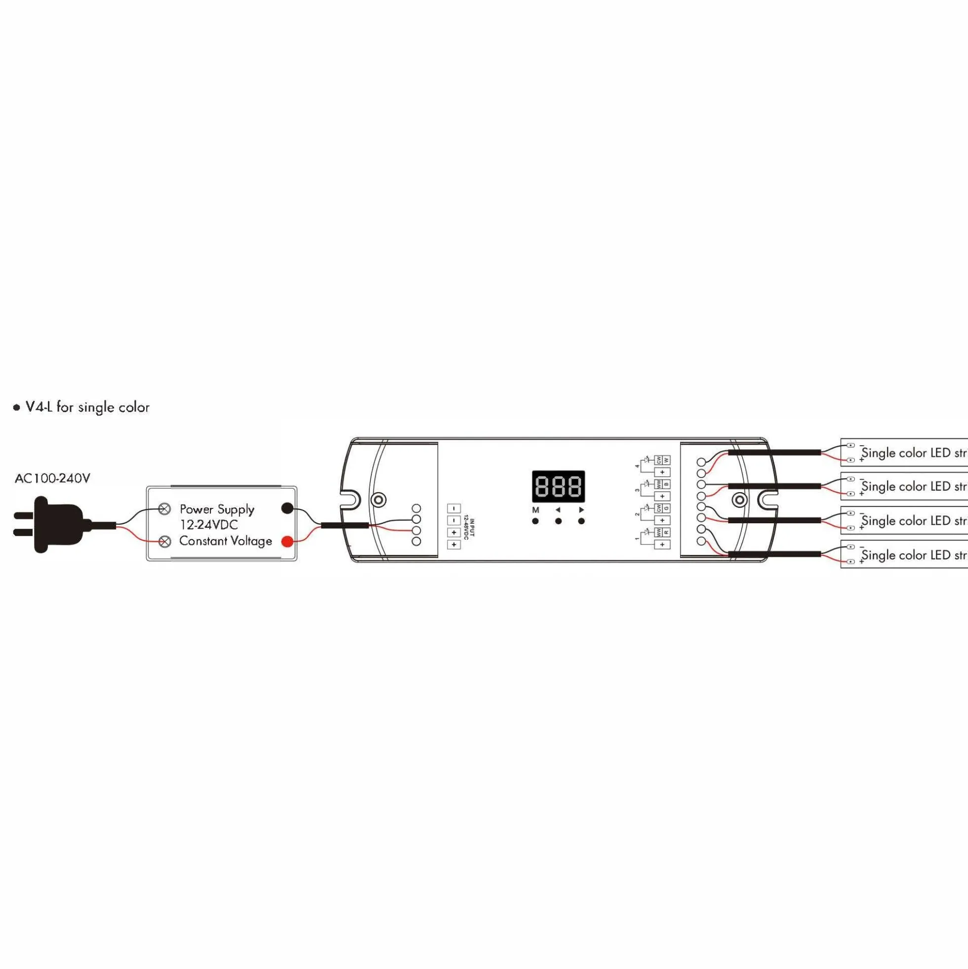 Controlador monocolor/ CCT/ RGB/ RGBW 12-24V DC - 4 canales - Programable - RF 2.4GHz - Skydance