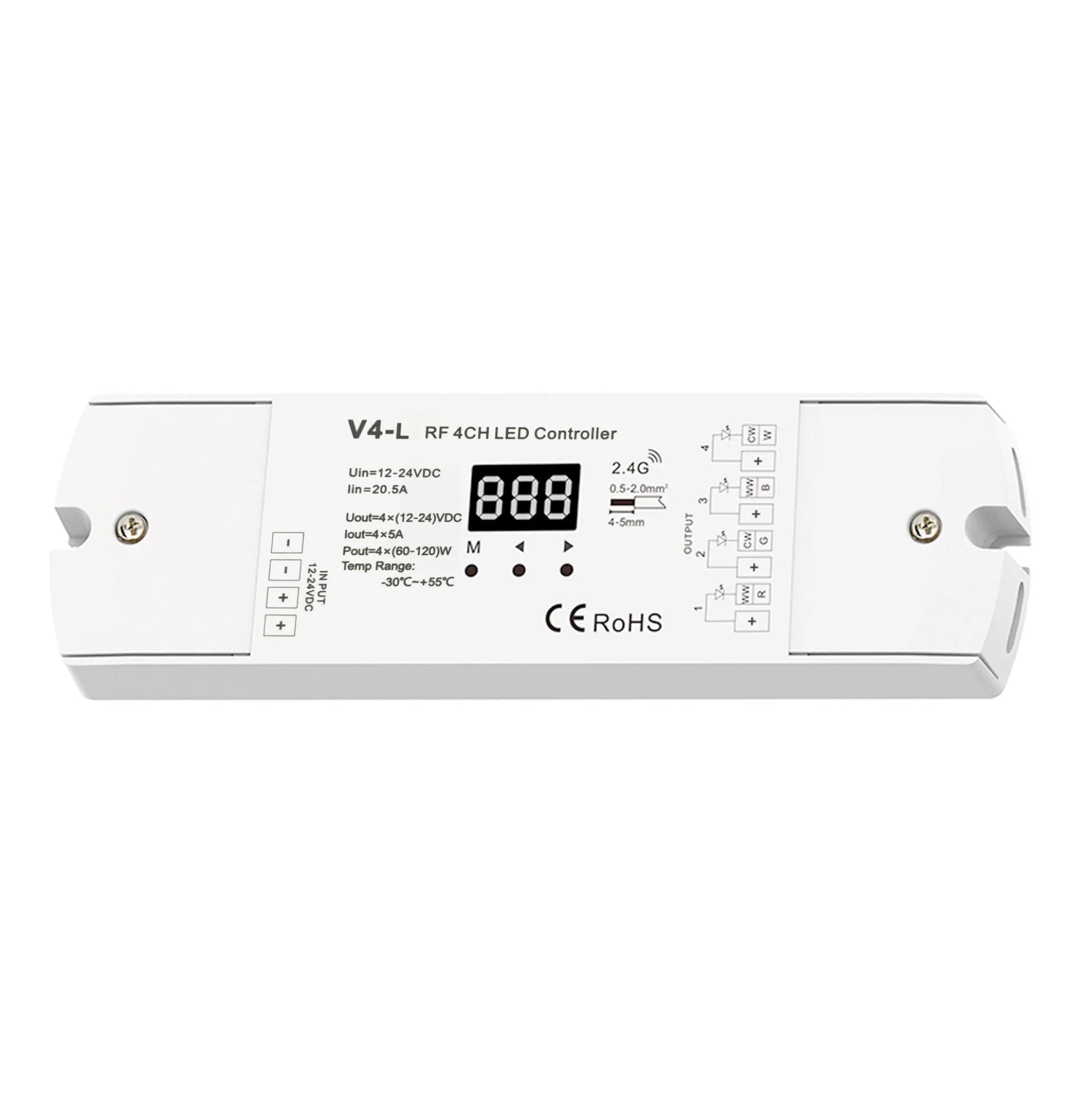 Controlador monocolor/ CCT/ RGB/ RGBW 12-24V DC - 4 canales - Programable - RF 2.4GHz - Skydance