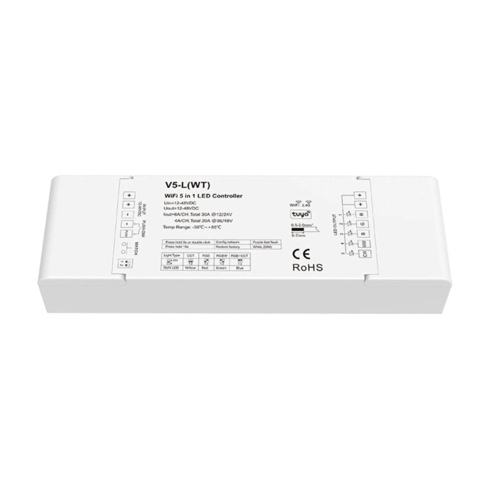 Controlador Monocolor/CCT/RGB/RGBW/RGB+CCT - 12-48V DC - WiFi+RF - TUYA -Skydance