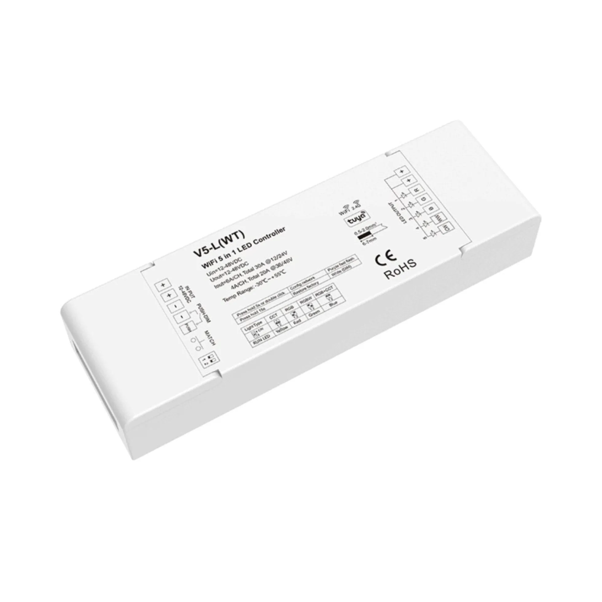Controlador Monocolor/CCT/RGB/RGBW/RGB+CCT - 12-48V DC - WiFi+RF - TUYA -Skydance