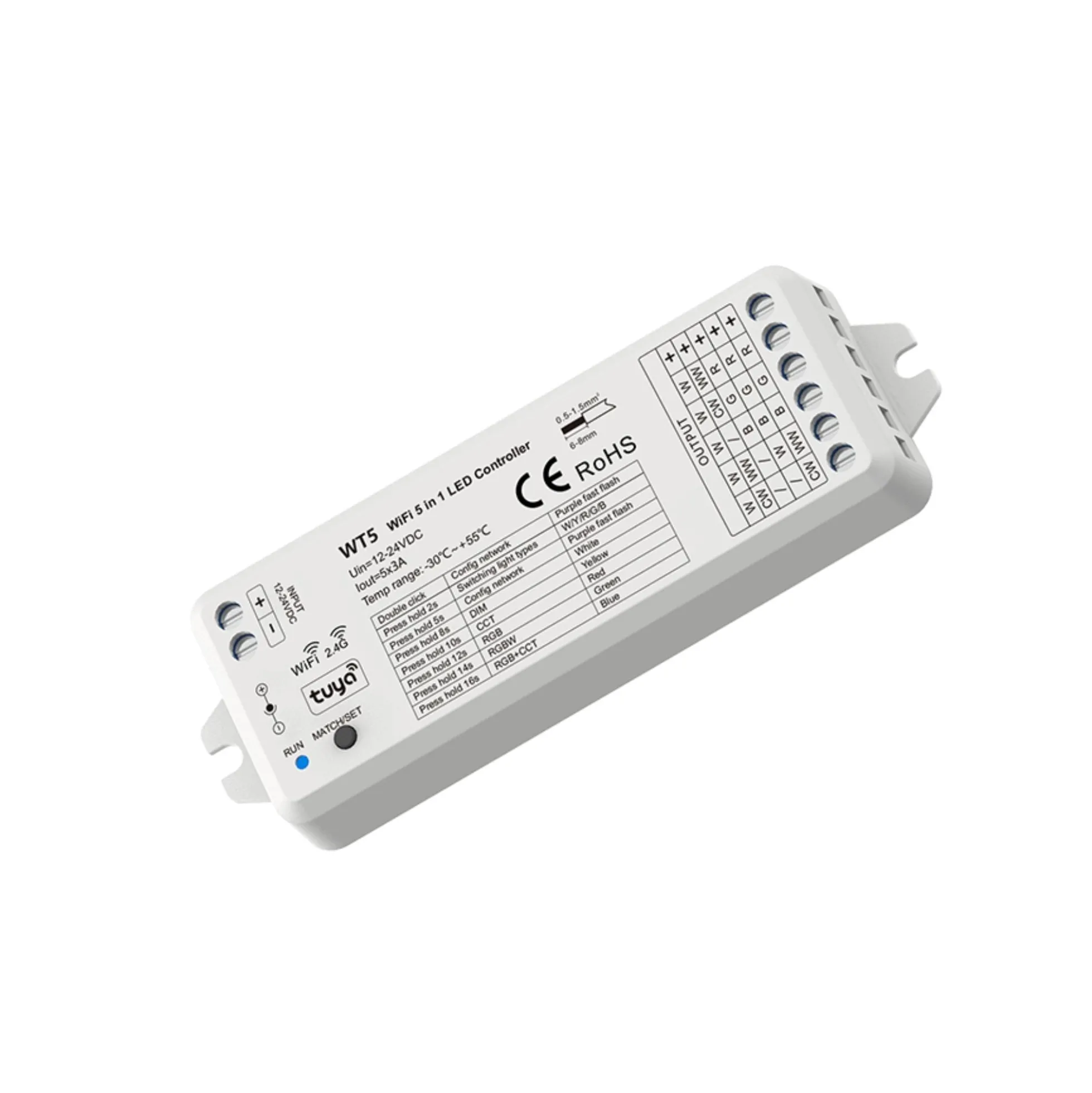 Controlador Monocolor/CCT/RGB/RGBW/RGB+CCT - Compacto - 12-24V DC - WiFi+RF - TUYA - Skydance