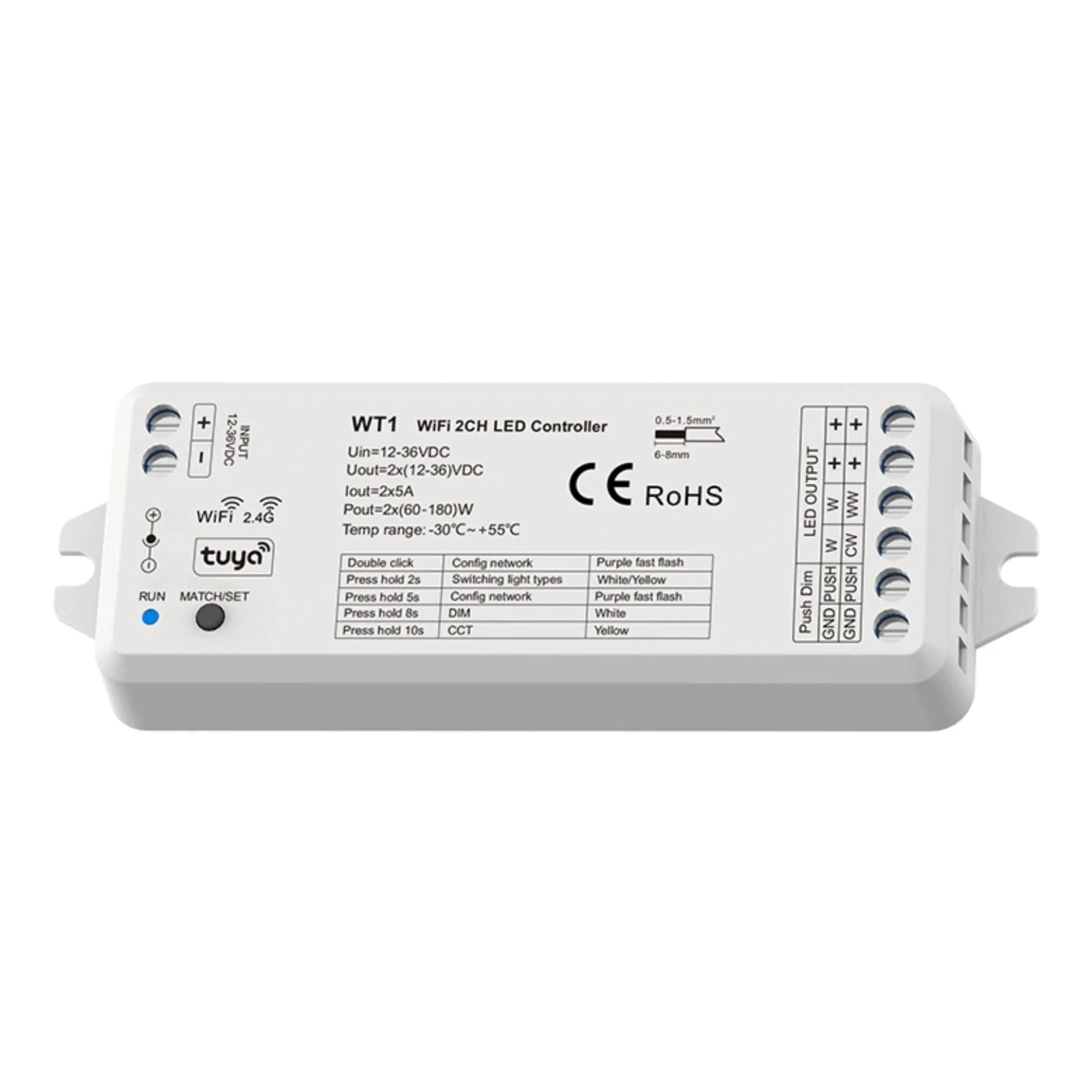 Controlador Monocolor / CCT - 12-36V DC - WiFi+RF - TUYA - Skydance