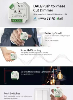 Controlador monocolor DALI y PUSH Dimmer - 400W - 1 canal - 100-240V AC - Sunricher