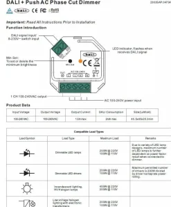 Controlador monocolor DALI y PUSH Dimmer - 400W - 1 canal - 100-240V AC - Sunricher