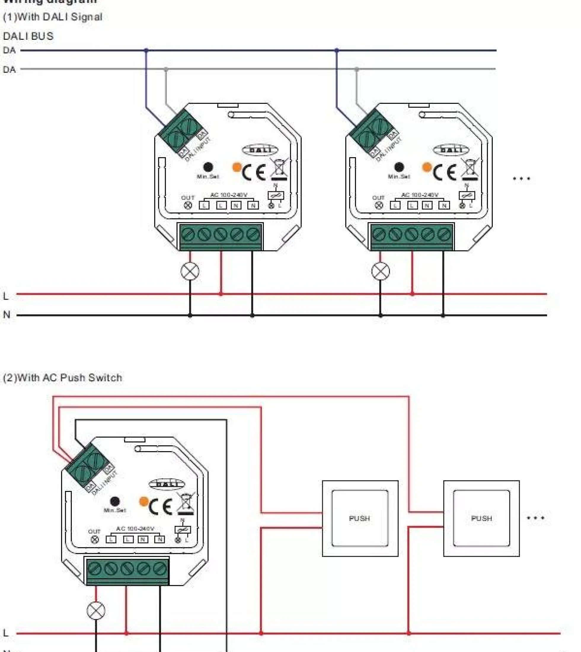Controlador monocolor DALI y PUSH Dimmer - 400W - 1 canal - 100-240V AC - Sunricher