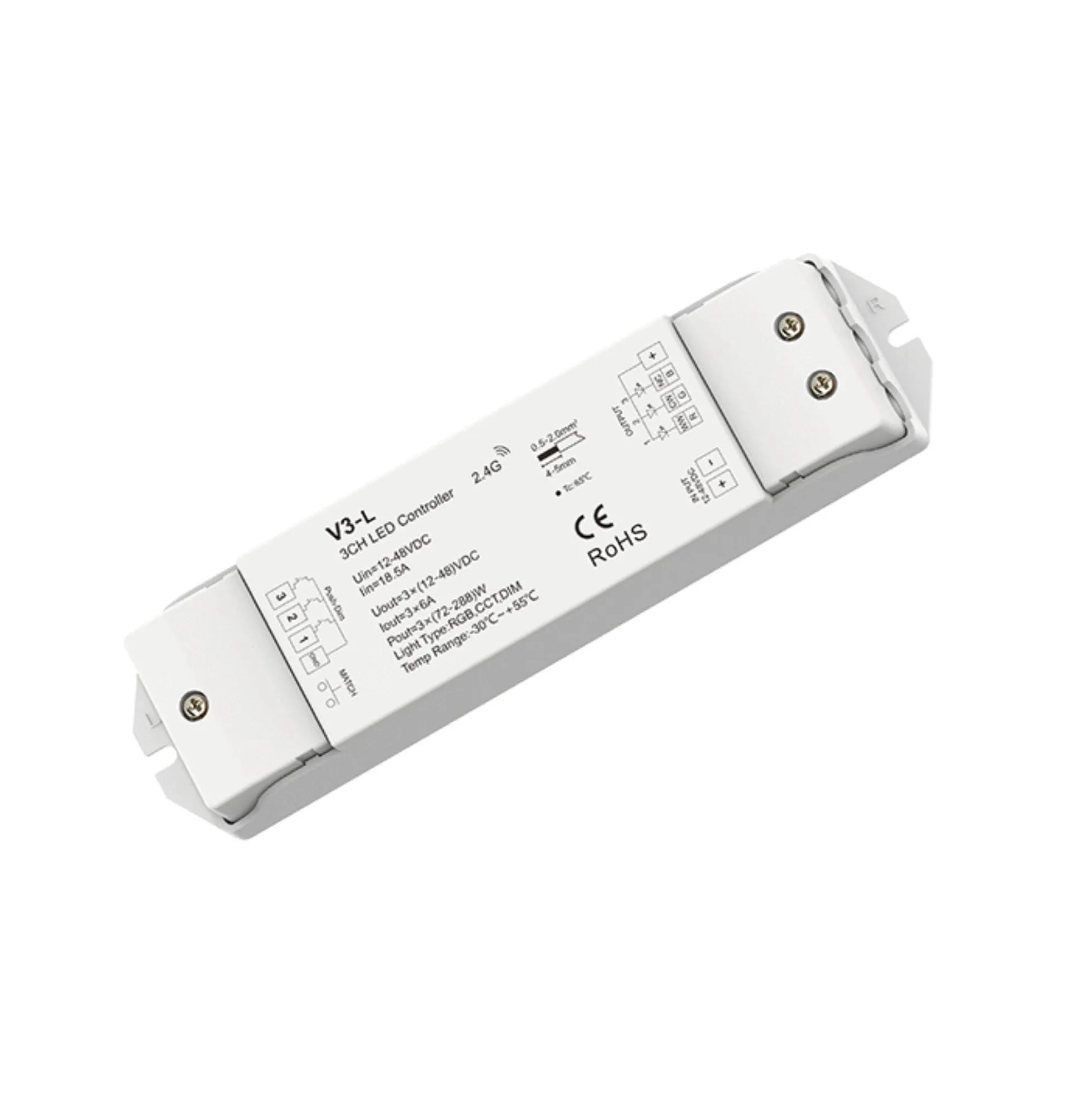 Controlador RGB / CCT / Monocolor 12-48V DC - 18A (6A/canal) - RF 2.4G - PUSH dimmer - Skydance