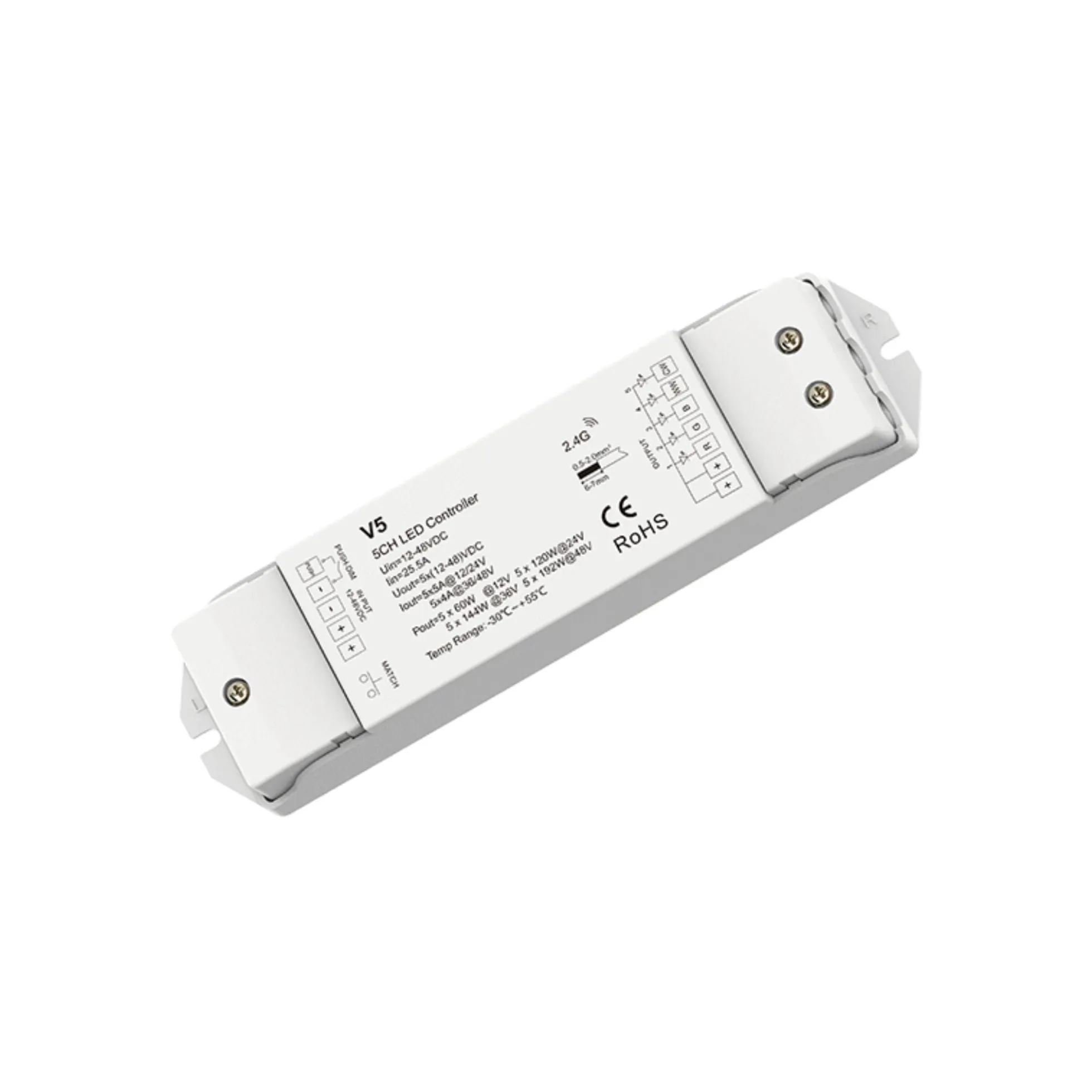 Controlador RGB + CCT 12-48V DC - 25A (5A/canal) - RF 2.4G - PUSH dimmer - Skydance