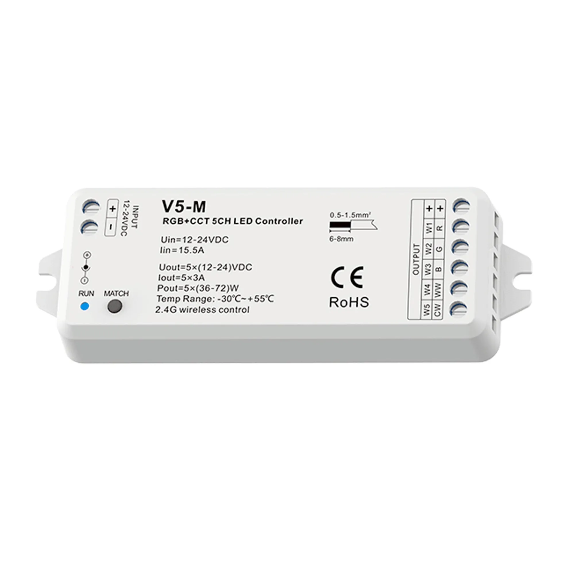 Controlador RGB + CCT 12-24V DC - 5 canales - 3A/canal - RF 2.4GHz - Skydance