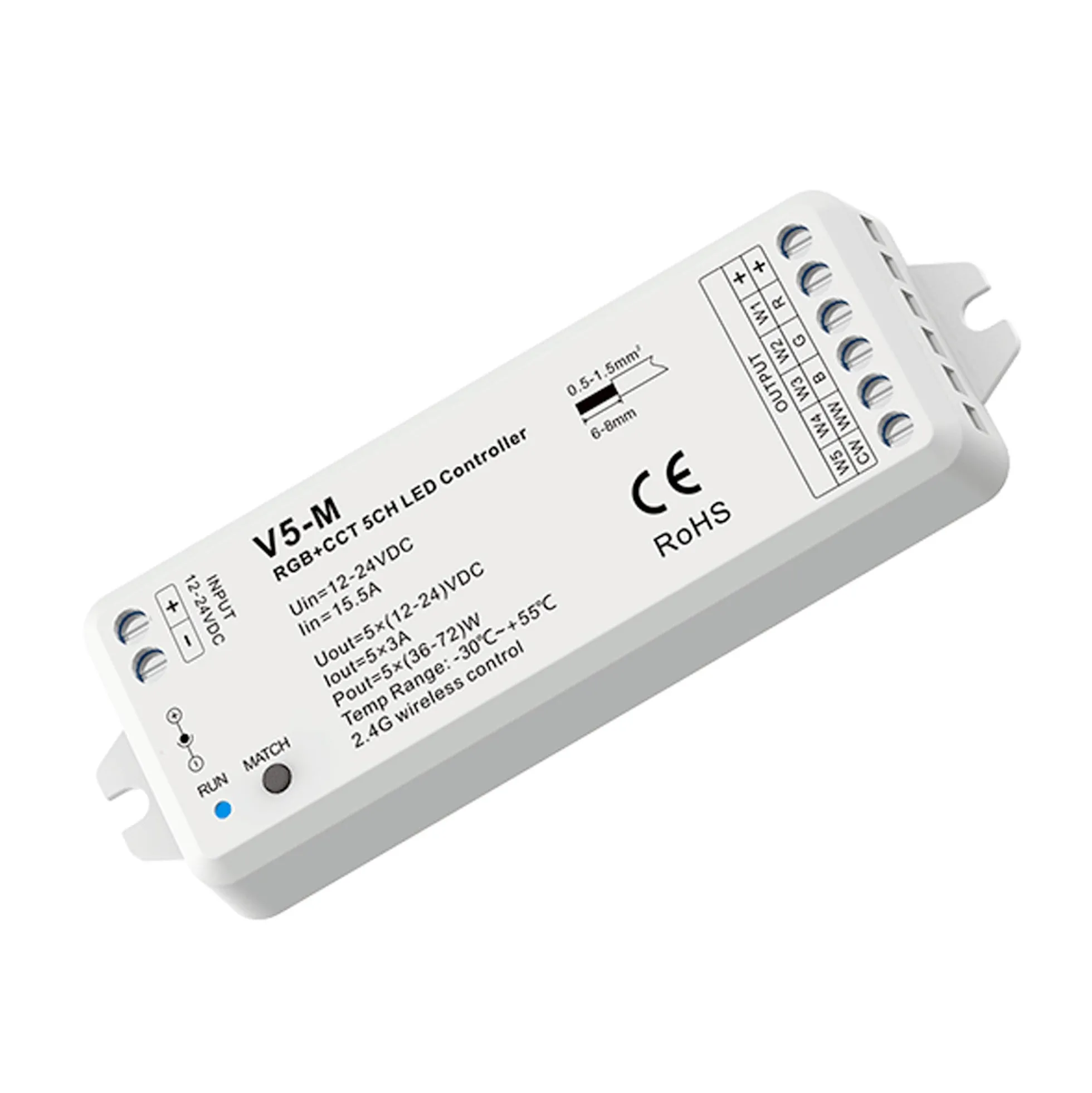 Controlador RGB + CCT 12-24V DC - 5 canales - 3A/canal - RF 2.4GHz - Skydance