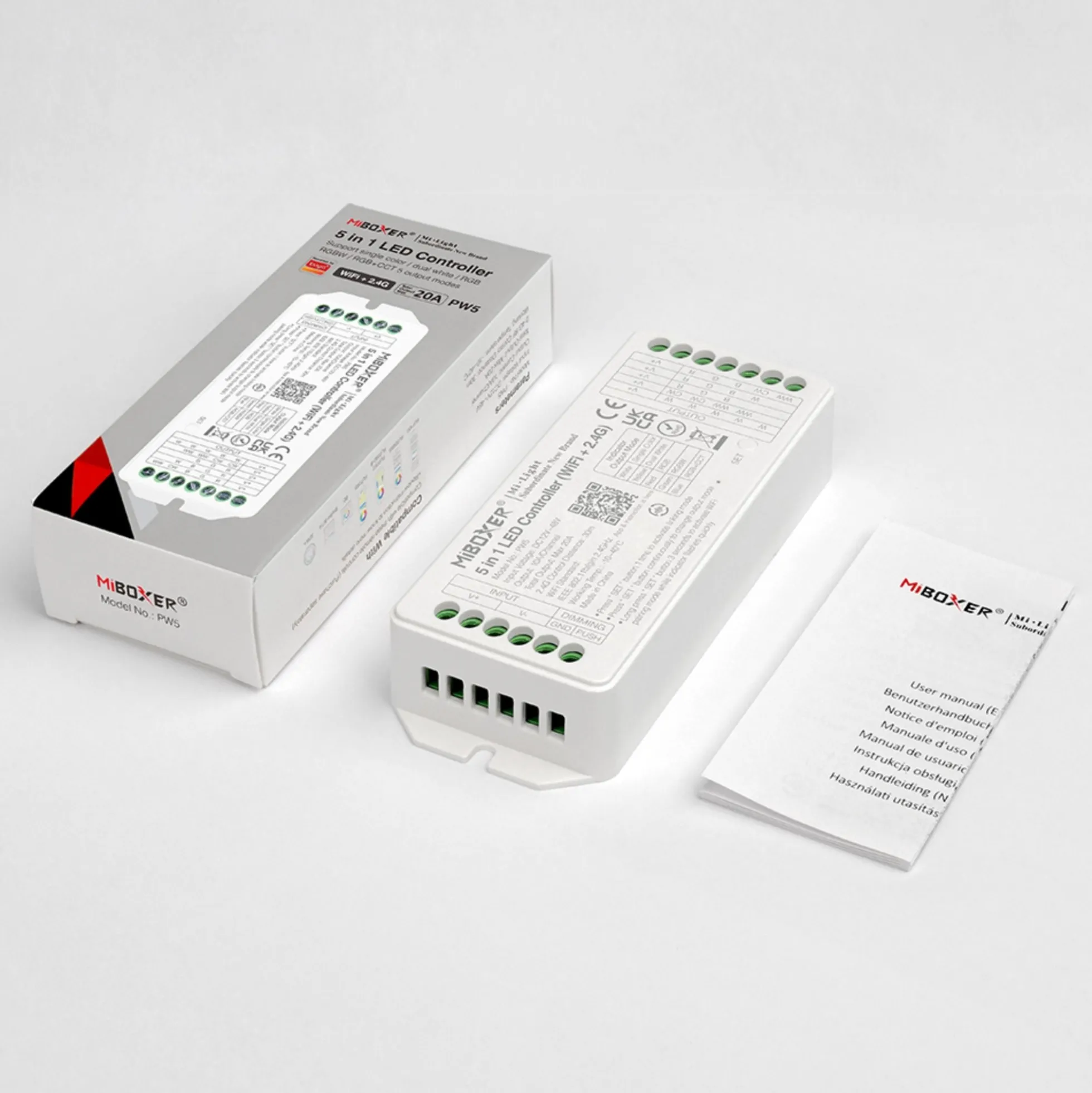 Controlador tira LED 5 en 1 - Monocolor/Dual White/RGB/RGBW/RGBCCT - 12/48VDC - 20A - 2.4G - WiFi - Milight