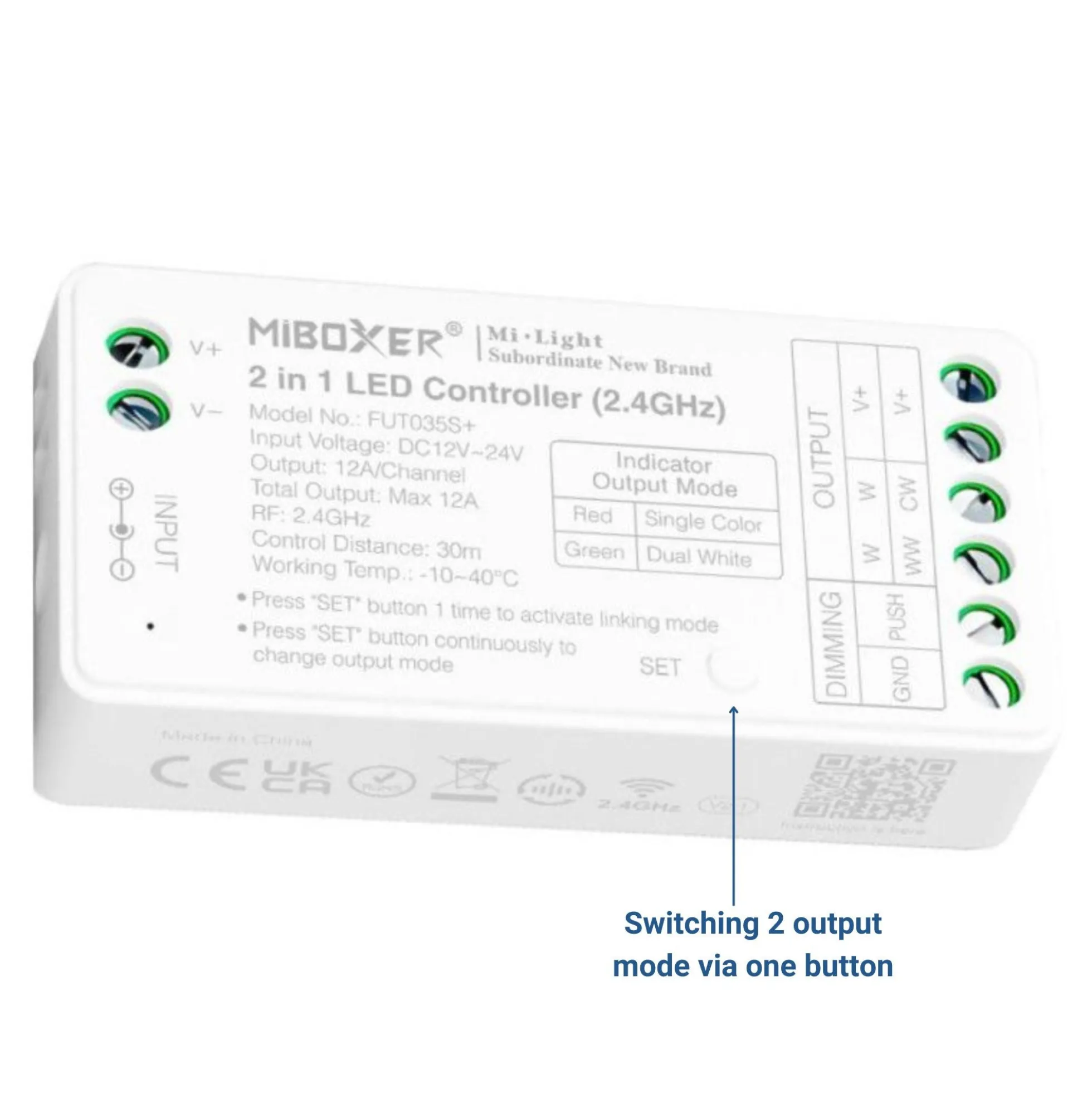 Controlador tira LED 2 en 1- Monocolor - Dual White - 12/24V DC - 2.4G - MiBoxer - FUT035S+