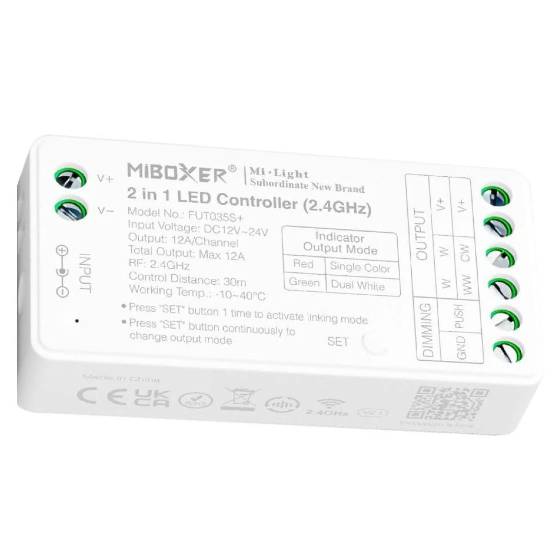 Controlador tira LED 2 en 1- Monocolor - Dual White - 12/24V DC - 2.4G - MiBoxer - FUT035S+