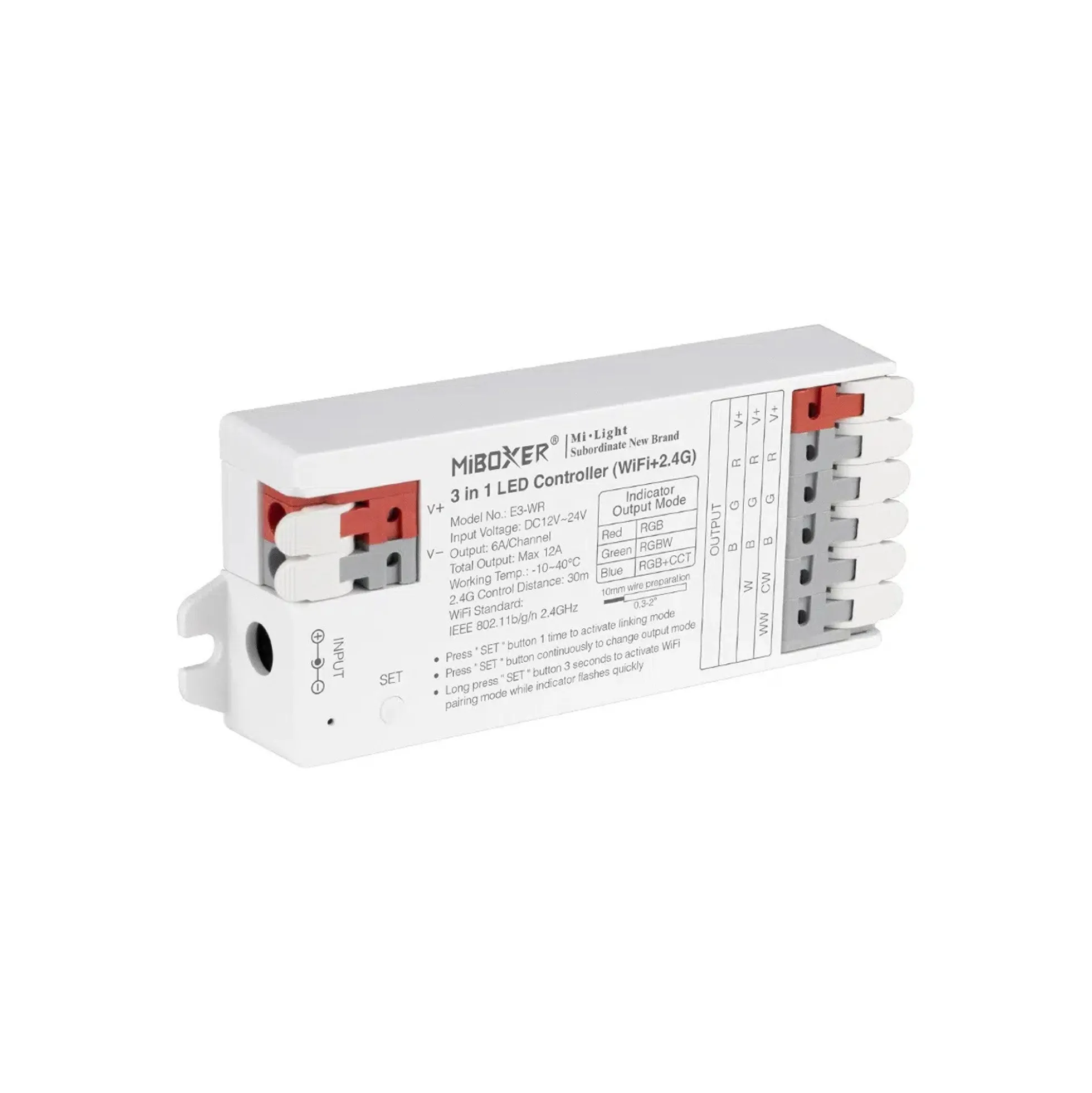 Controlador tira LED 3 en 1- RGB / RGBW / RGB+CCT - 12/24V DC - 2.4GHz+ WiFi - Mi Boxer - E3-WR