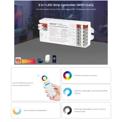Controlador tira LED 3 en 1- RGB / RGBW / RGB+CCT - 12/24V DC - 2.4GHz+ WiFi - Mi Boxer - E3-WR
