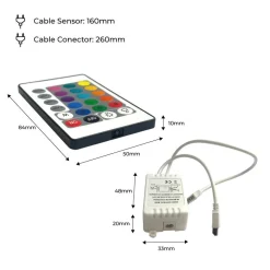 Controlador Tira LED RGB 2 Amp por canal, Control Remoto IR 24 Teclas