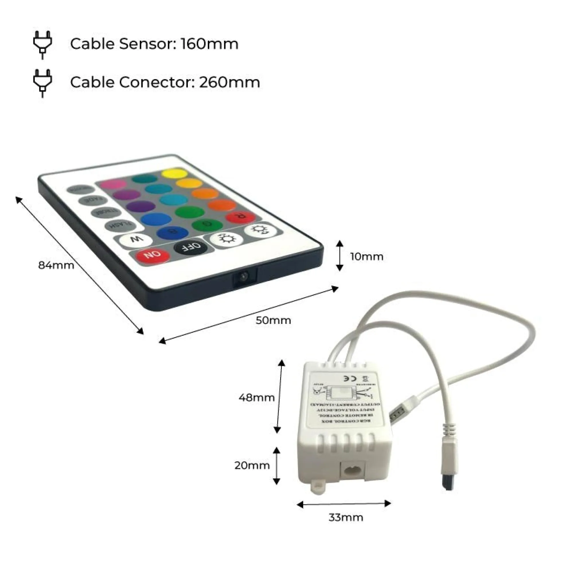 Controlador Tira LED RGB 2 Amp por canal, Control Remoto IR 24 Teclas