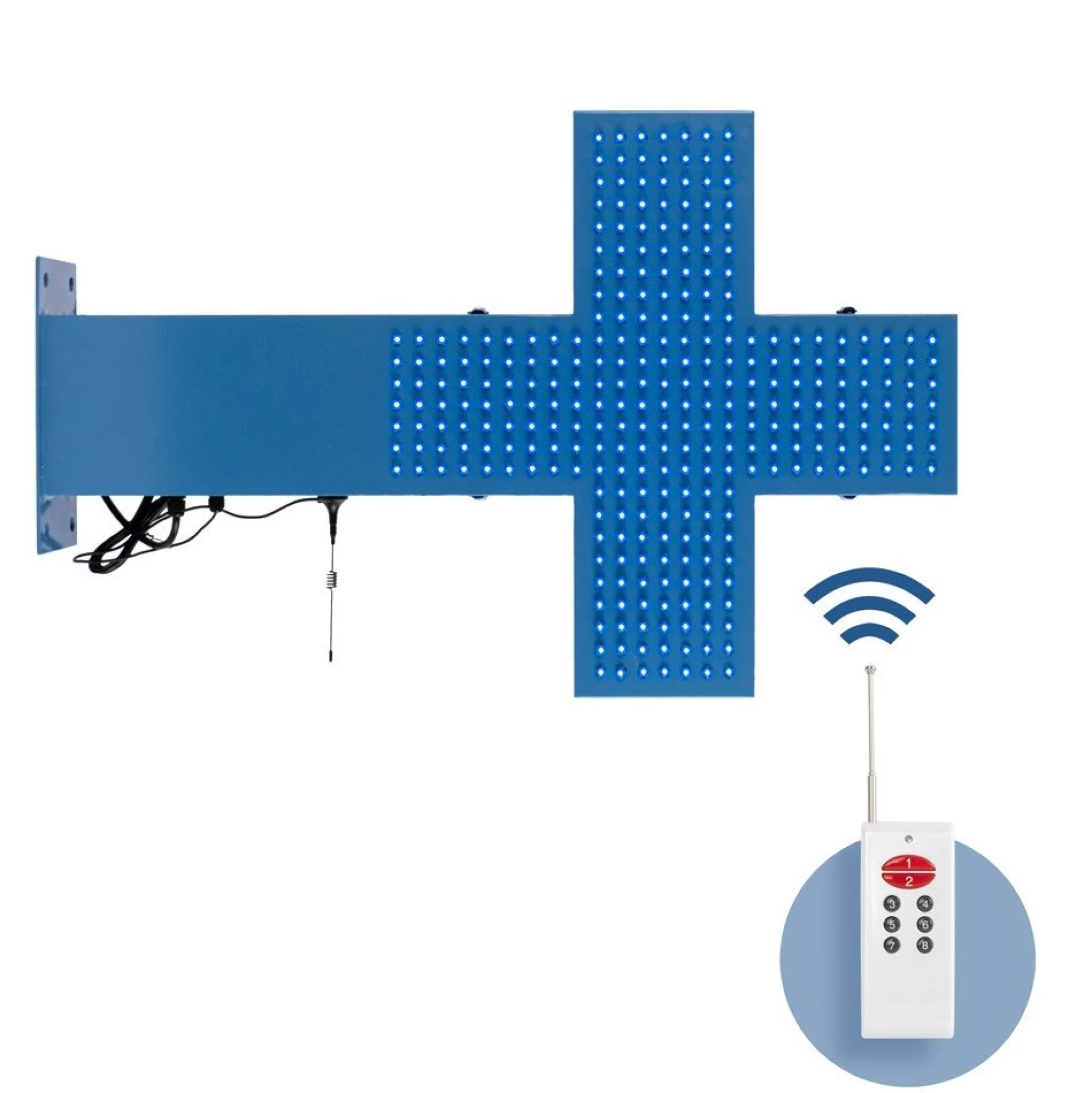 Cruz de veterinaria LED monocolor azul - 50x50cm - Doble cara - Exterior