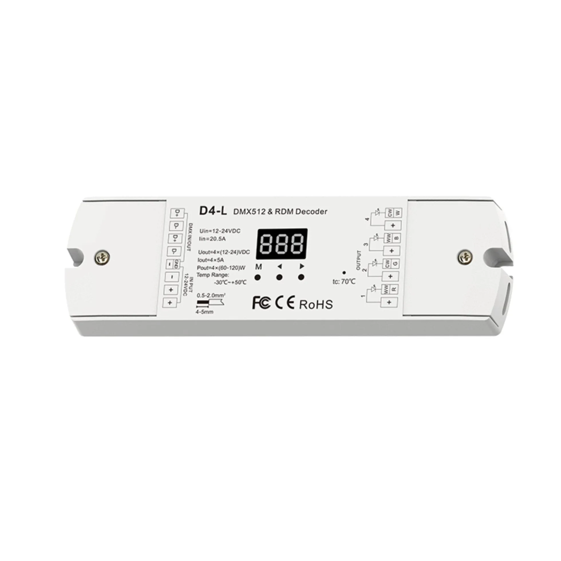 Decodificador DMX512 12-24V DC - 5A/canal - 4 Canales