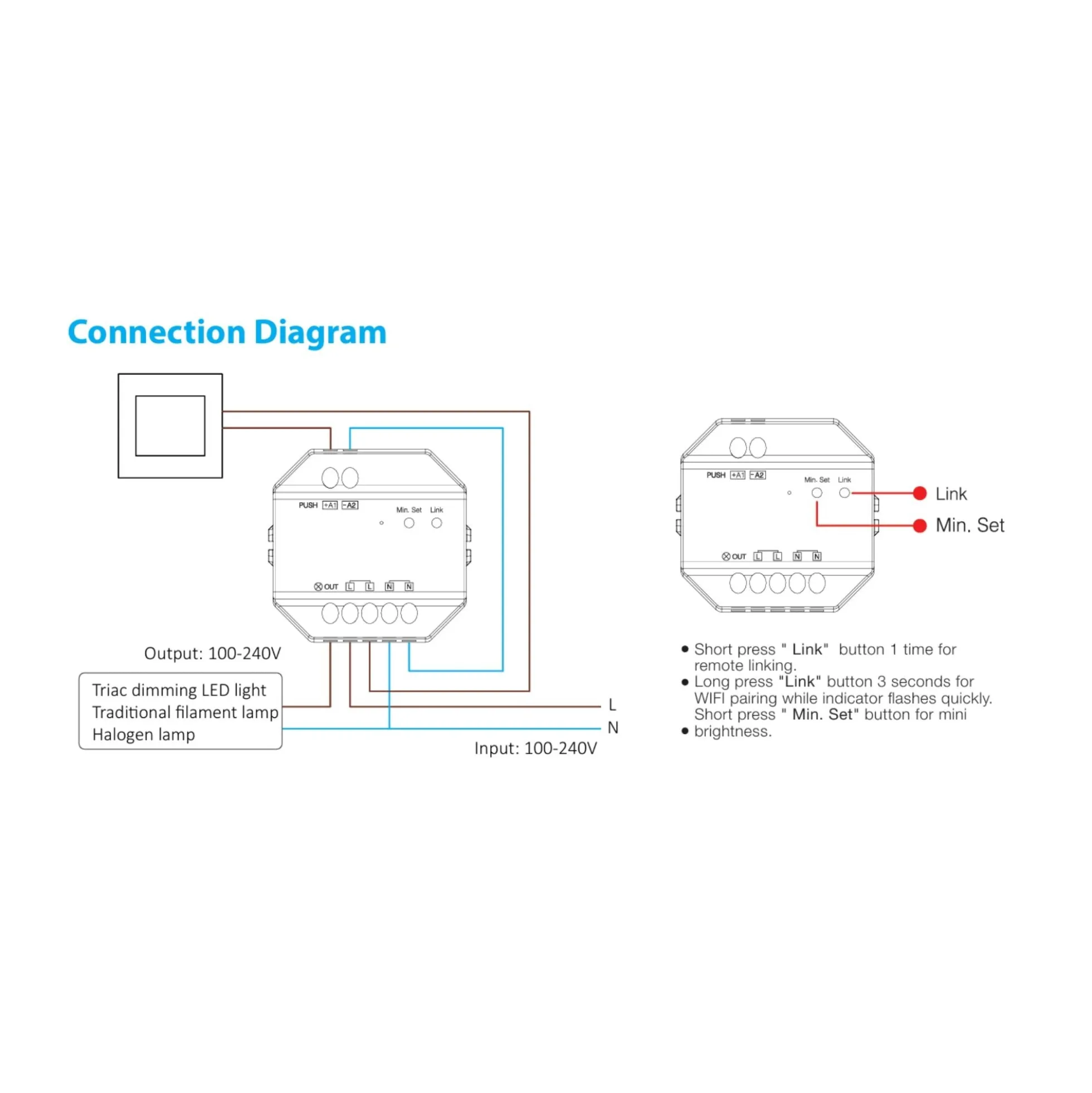Dimmer TRIAC (WiFi + 2.4G + PUSH) - 300W - Mi Boxer - TRI-C1WR