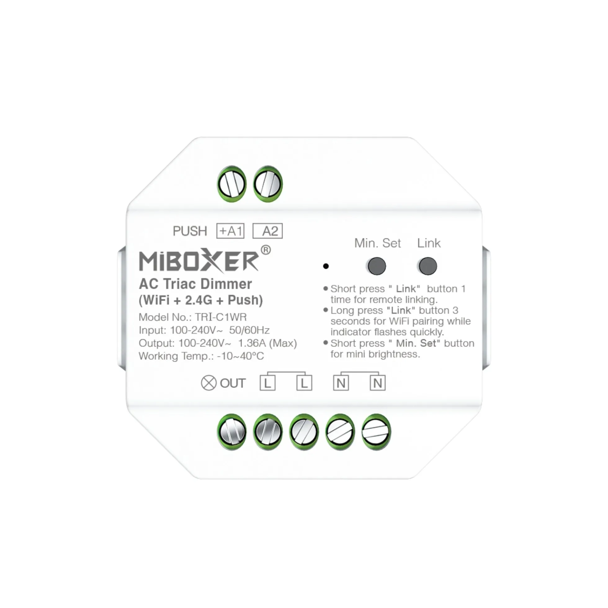 Dimmer TRIAC (WiFi + 2.4G + PUSH) - 300W - Mi Boxer - TRI-C1WR