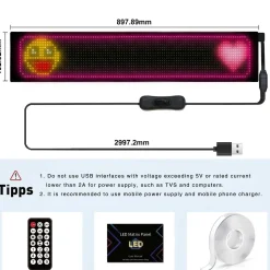 Display LED flexible programable - 89 x 19 cm - USB + Bluetooth + mando a distancia