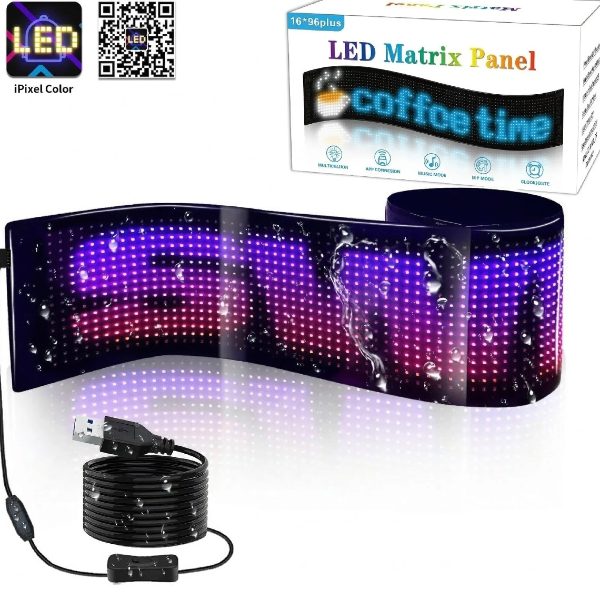 Display LED flexible programable - 89 x 19 cm - USB + Bluetooth + mando a distancia