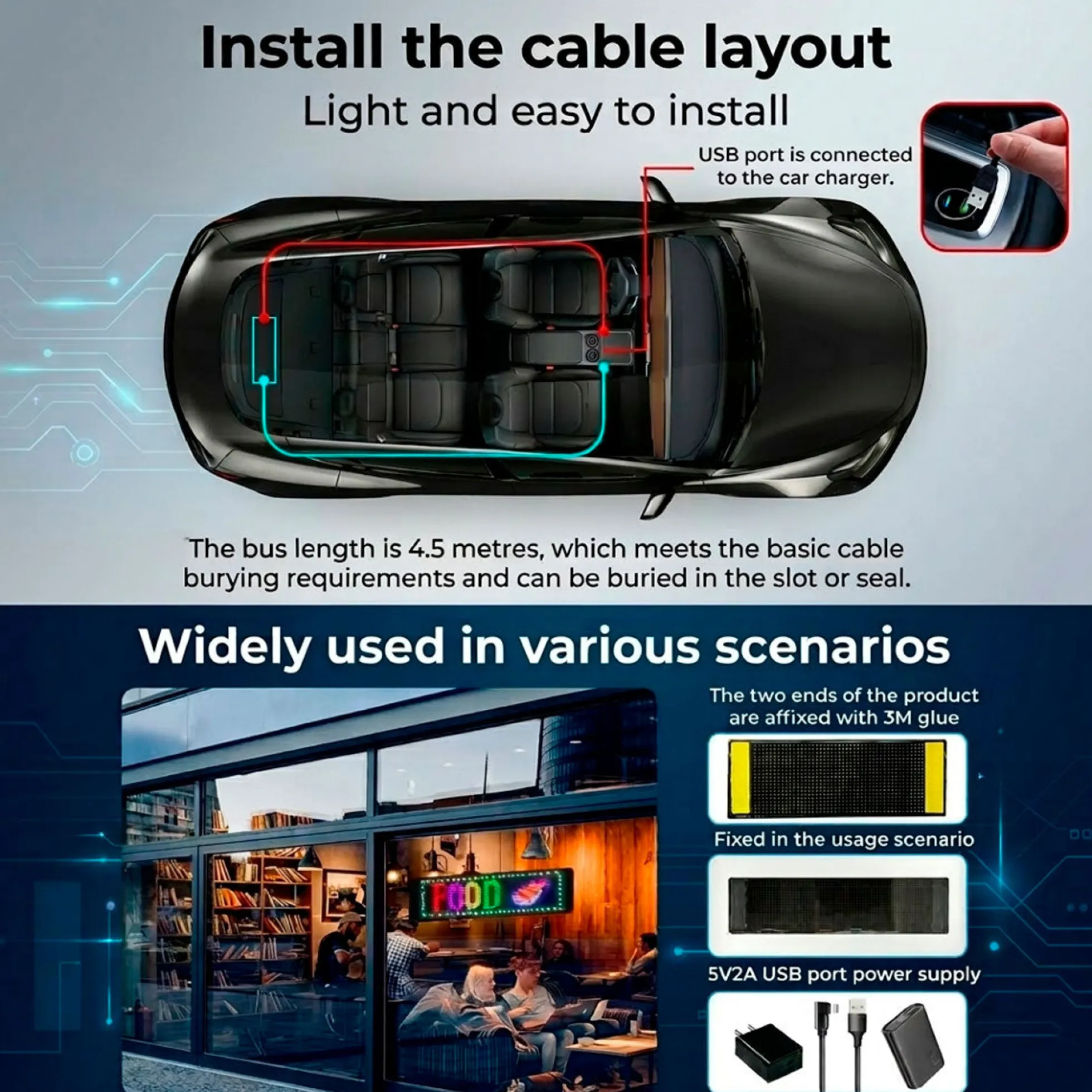 Display LED flexible programable - 12 x 59,5 cm - USB + Bluetooth + mando a distancia