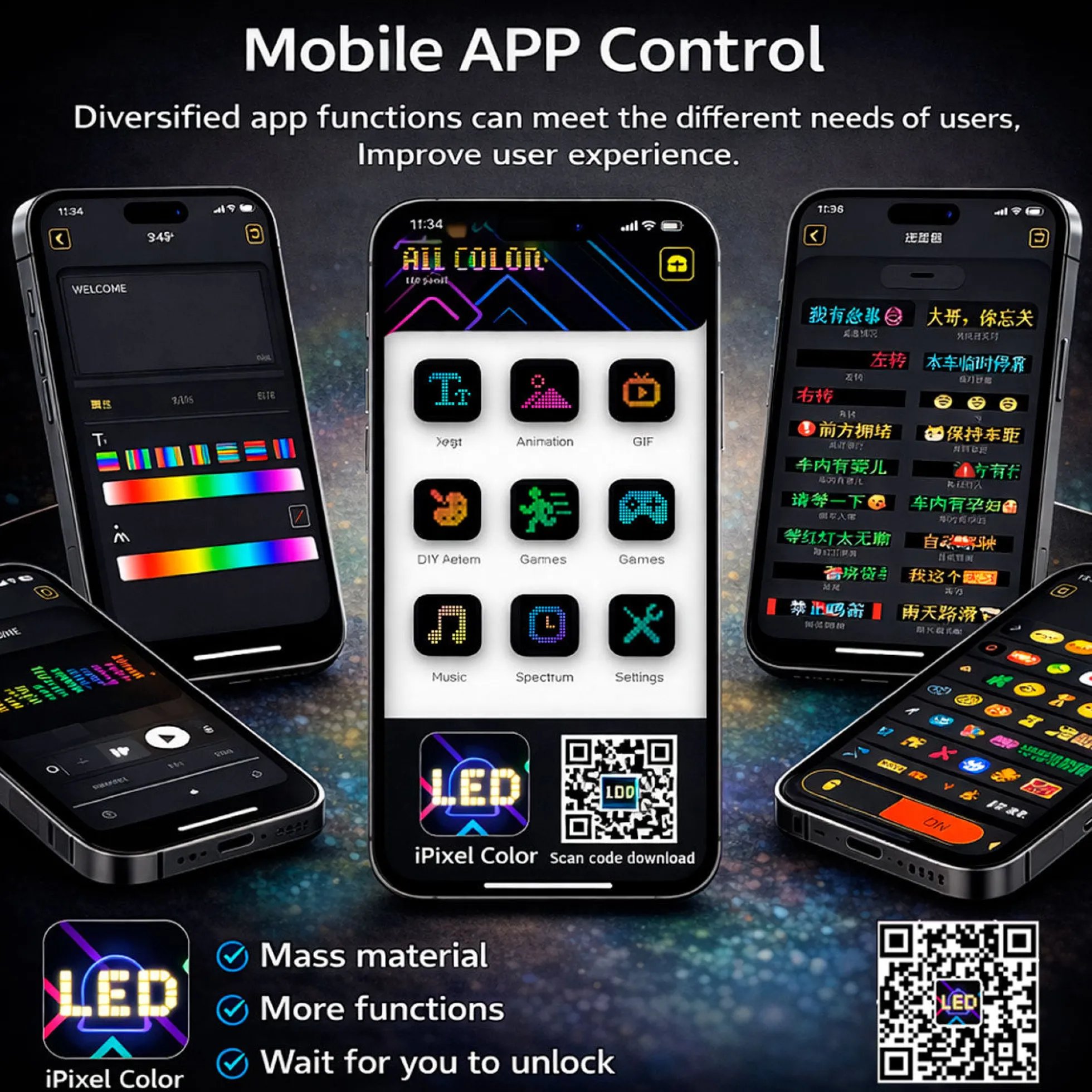 Display LED flexible programable - 12 x 59,5 cm - USB + Bluetooth + mando a distancia