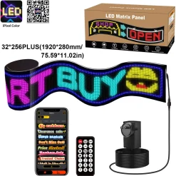 Display LED flexible programable - 192 x 28 cm - USB + Bluetooth + mando a distancia