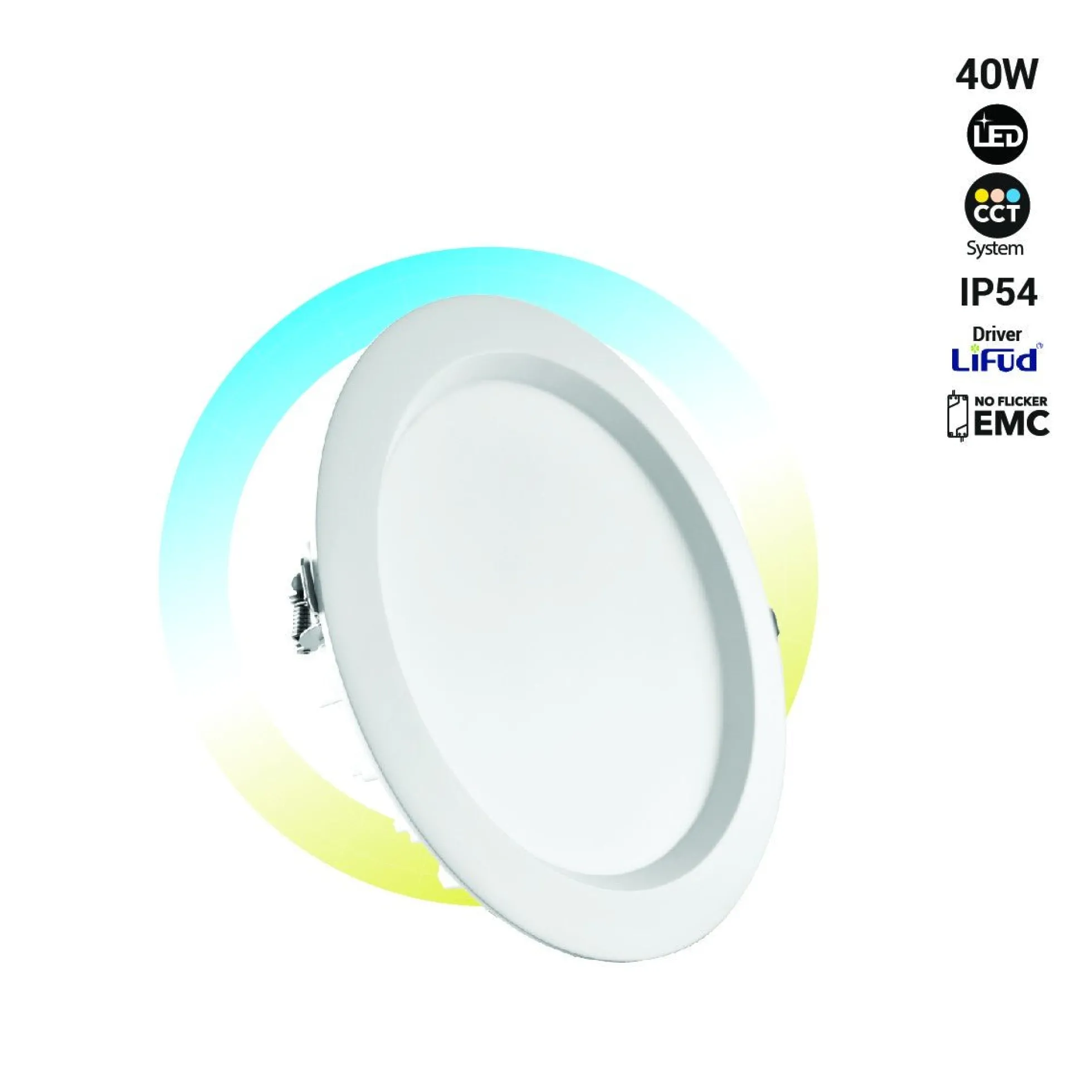 Downlight LED CCT de alta eficiencia- 40W - Driver Lifud - Corte Ø 200-220mm IP54
