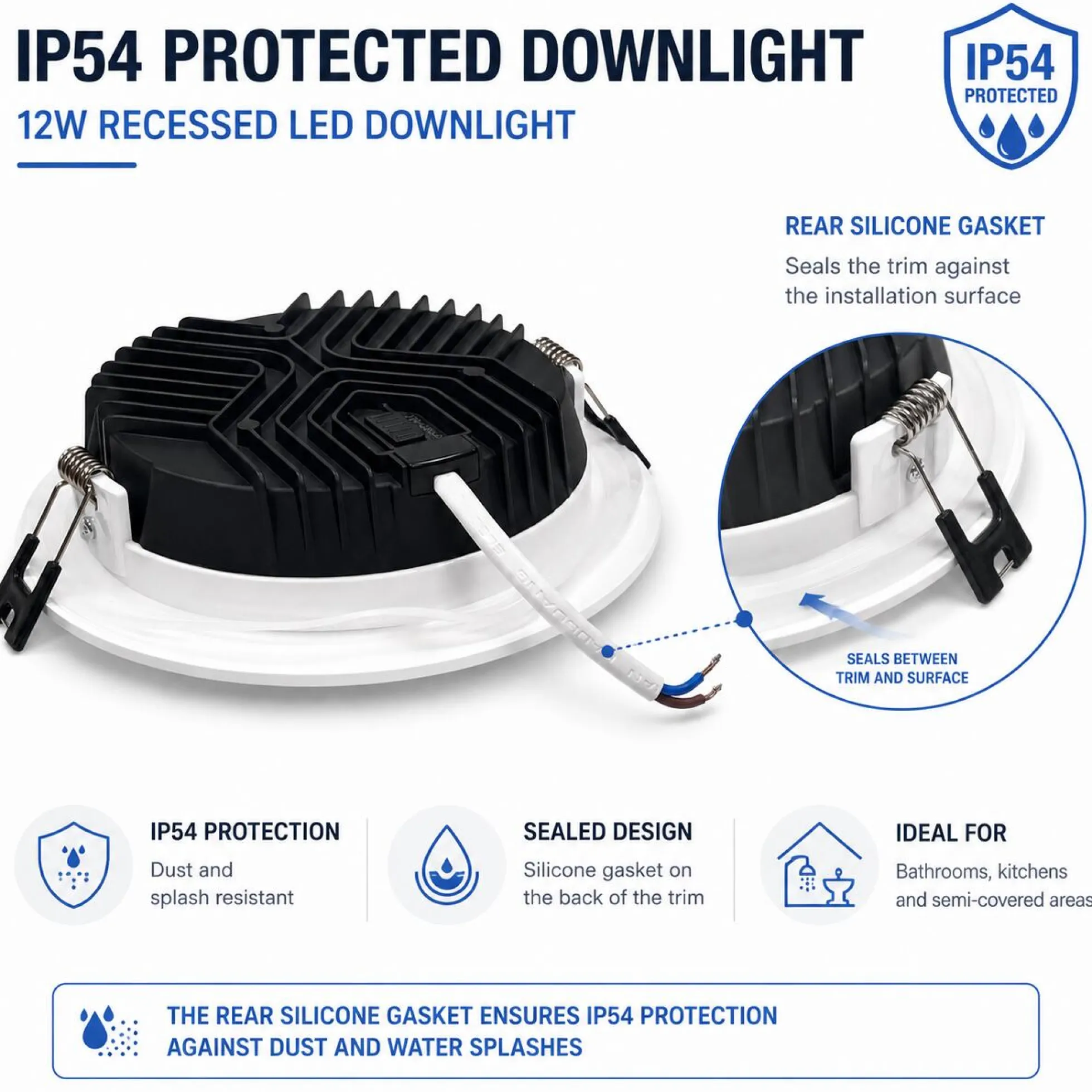 Downlight LED circular empotrable - CCT - 12W - Corte Ø 120 mm - IP54