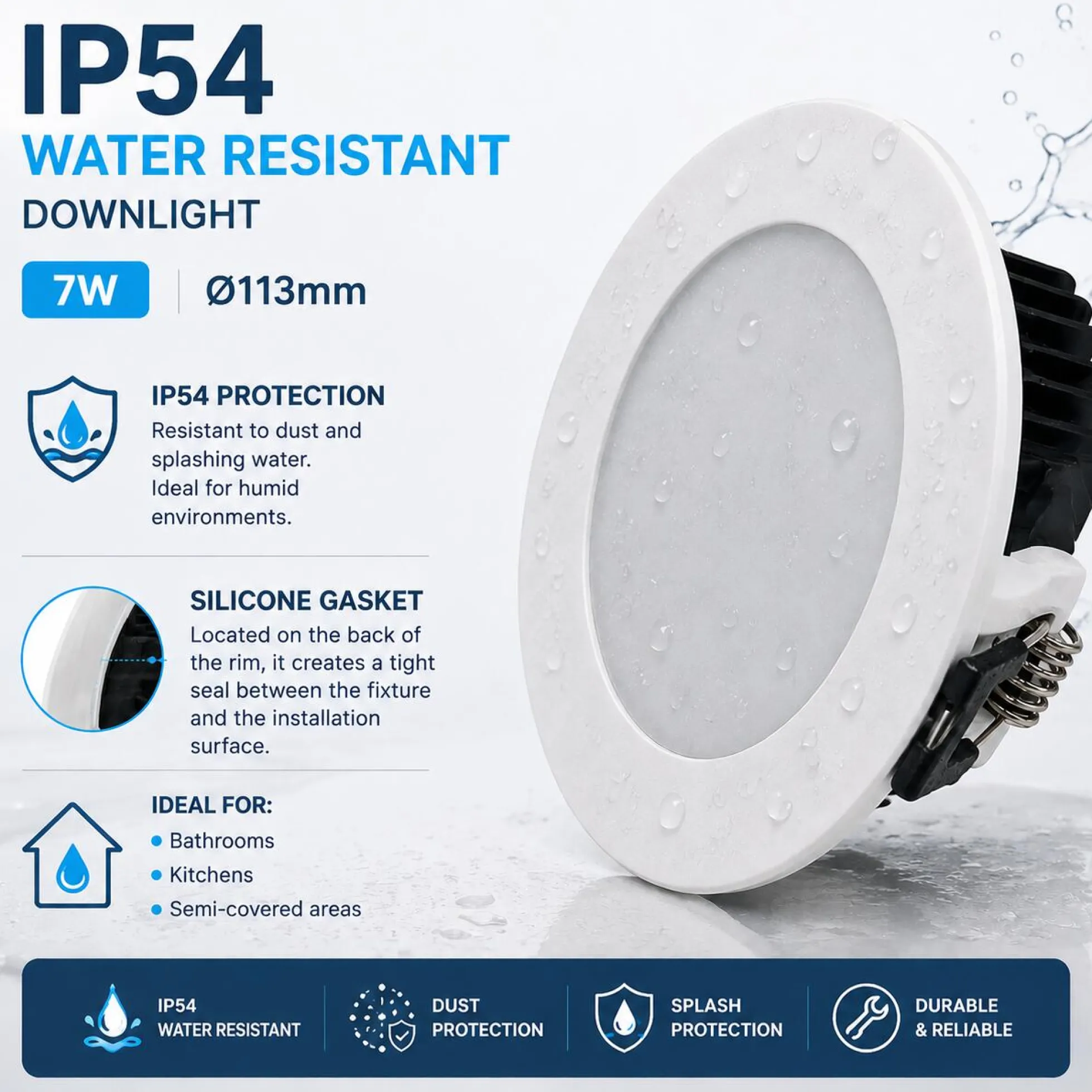 Downlight LED circular empotrable - CCT - 7W - Corte Ø 95 mm - IP54