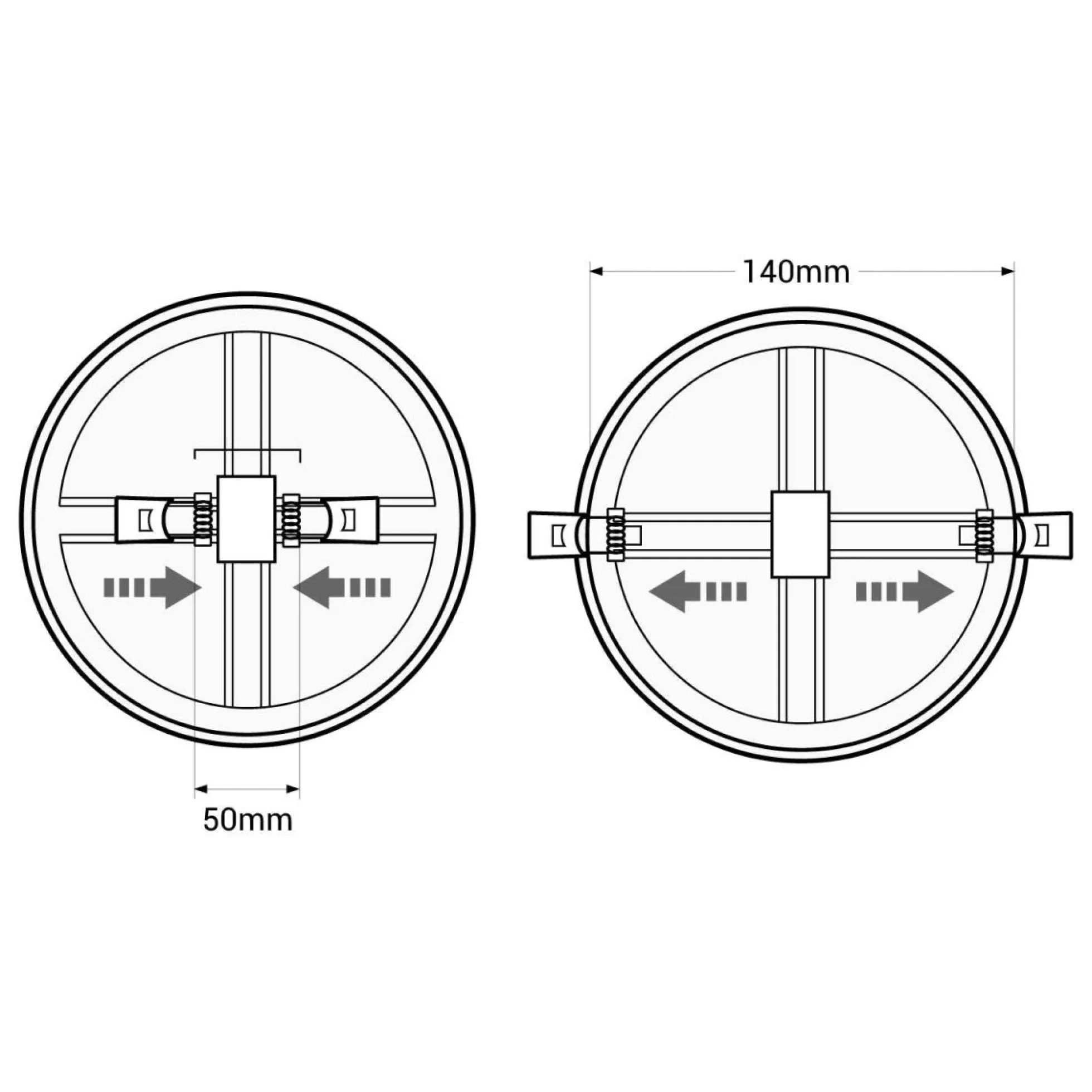 Downlight LED circular empotrable 15W - Diámetro de corte ajustable: Ø 50-140mm