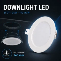 Downlight LED circular empotrable - 3CCT - 24W - 110 lm/W - Corte Ø243mm
