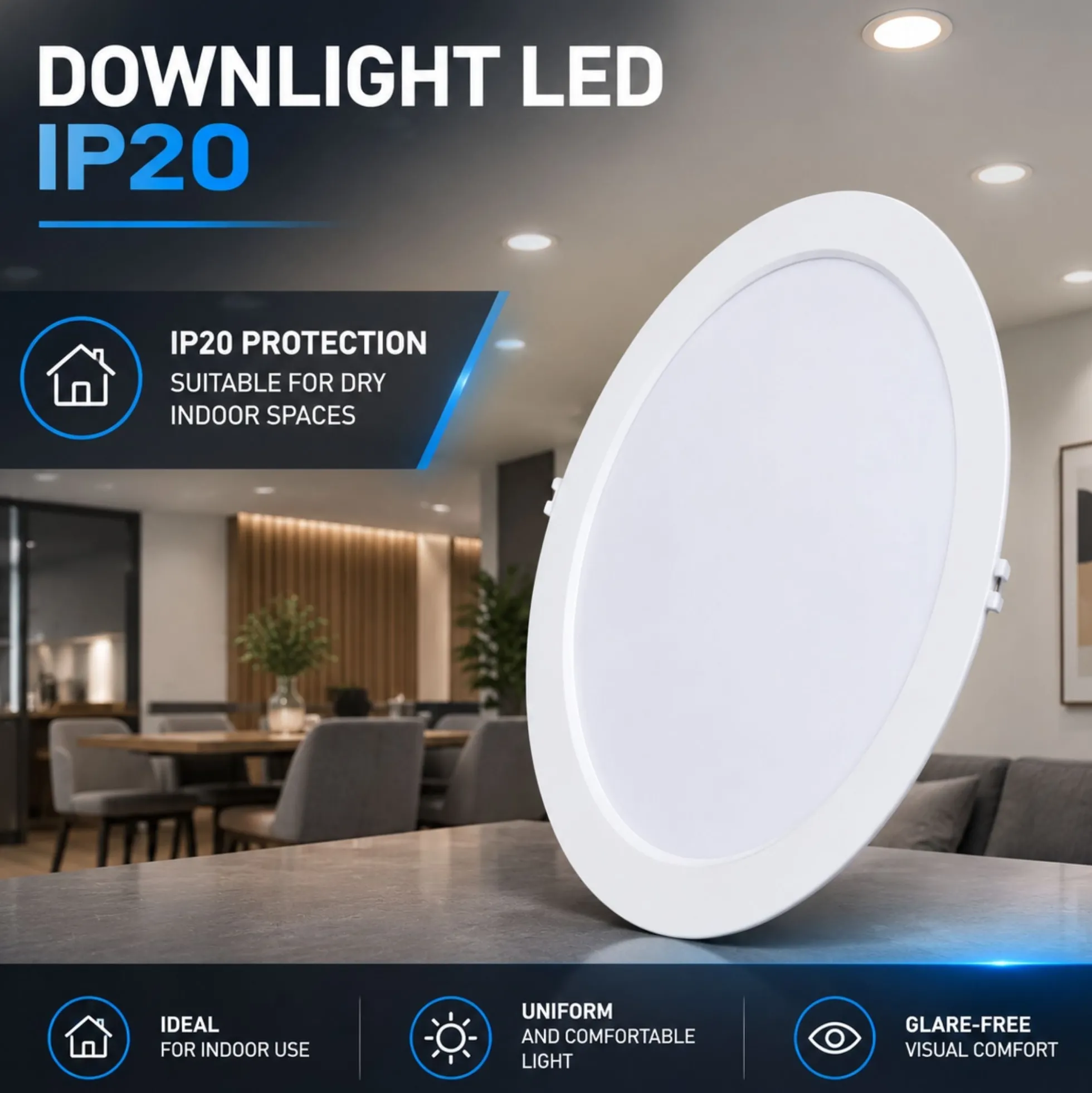 Downlight LED circular empotrable - 3CCT - 24W - 110 lm/W - Corte Ø243mm