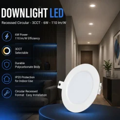 Downlight LED circular empotrable - 3CCT - 6W - 110 lm/W - Corte Ø93mm