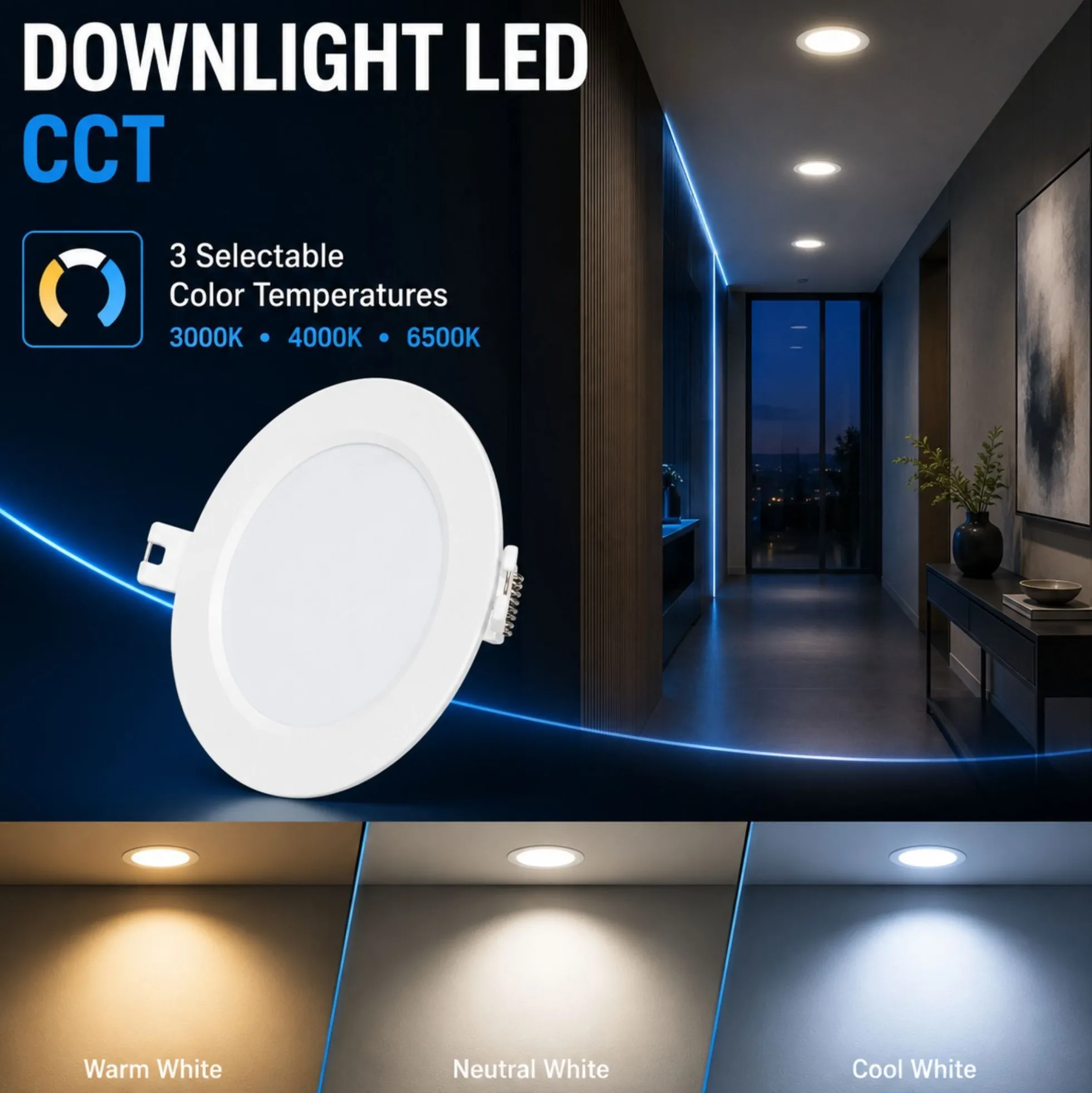 Downlight LED circular empotrable - 3CCT - 6W - 110 lm/W - Corte Ø93mm