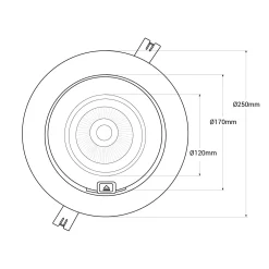 Downlight LED COB CCT 42W - CRI90 - Chip Bridgelux - Driver Lifud - IP20 - Corte Ø 215mm