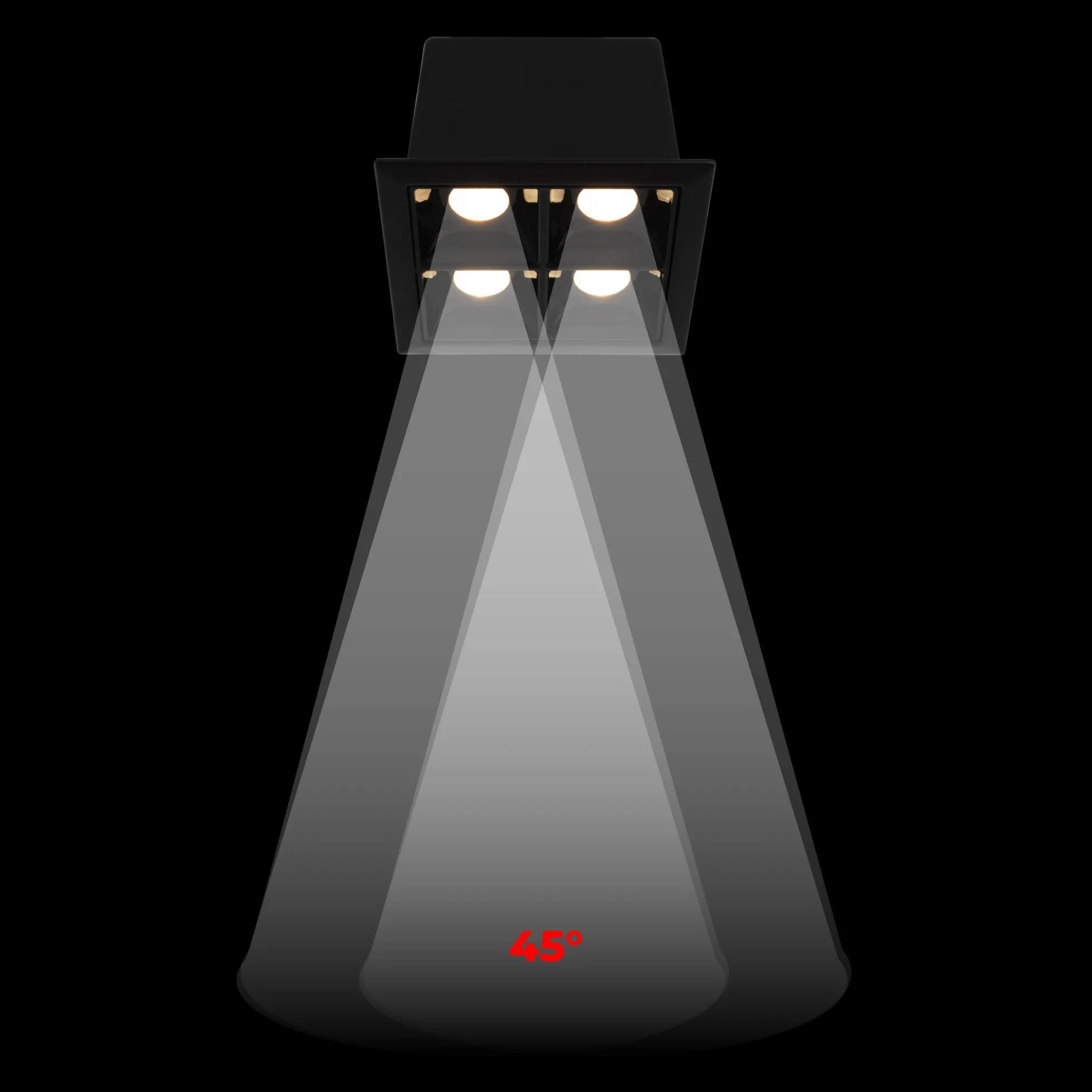 Downlight LED cuadrado empotrable 8W - Negro - 4 Focos - UGR18 - CRI90 - Chip OSRAM