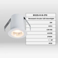 Downlight LED empotrable circular 2W - Chip Osram - UGR18 - Corte Ø 25mm - Blanco