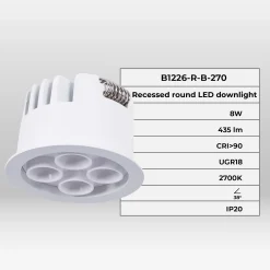 Downlight LED empotrable circular 8W - Chip Osram - UGR18 - Corte Ø 58mm