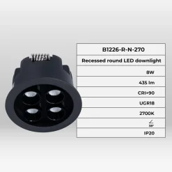 Downlight LED empotrable circular 8W - Chip Osram - UGR18 - Corte Ø 58mm