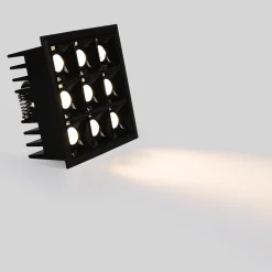Downlight LED Empotrable Cuadrado Antideslumbrante · Marco -Negro - 18W - 9 Focos - UGR18 - CRI90 - Chip OSRAM