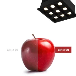 Downlight LED Empotrable Cuadrado Antideslumbrante · Marco -Negro - 18W - 9 Focos - UGR18 - CRI90 - Chip OSRAM